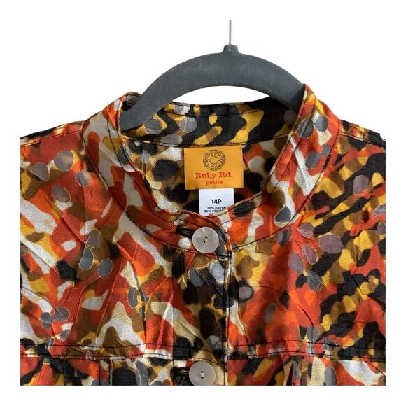 Ruby Rd. Jacket 14 P Red Orange Lace Lightweight Sheer Cut-Out Roll Tab Sleeve - Picture 4 of 13